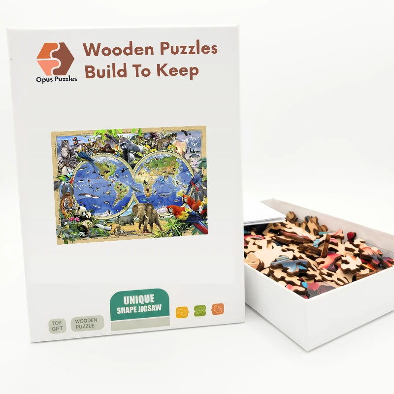 World Animal Atlas Wooden Puzzle – packaged wooden puzzle gift box