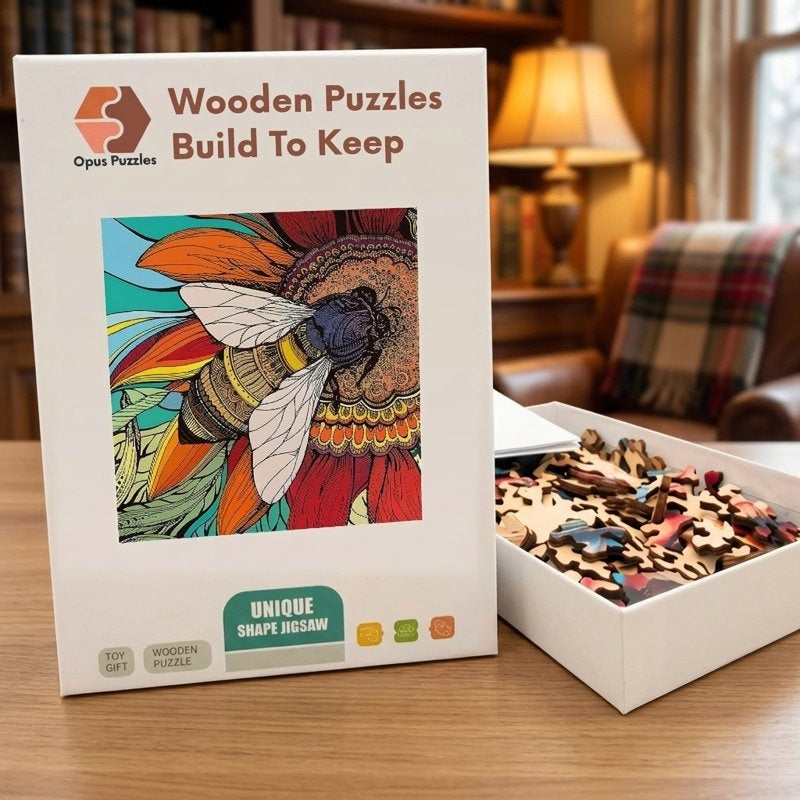 Folk Bee Bloom Wooden Puzzle – packaged wooden puzzle gift box