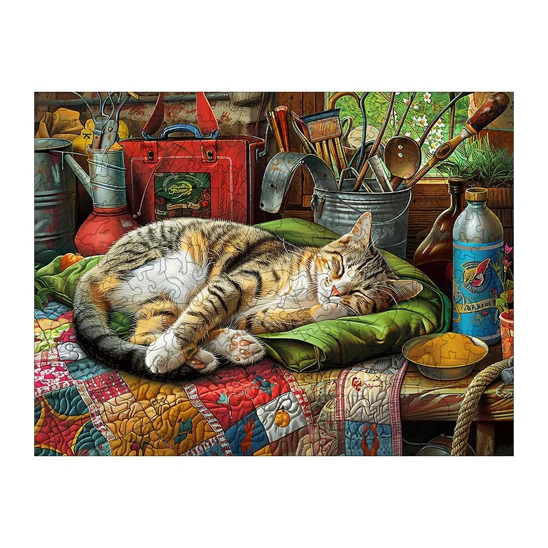 Garden Shed Catnap round wooden puzzle