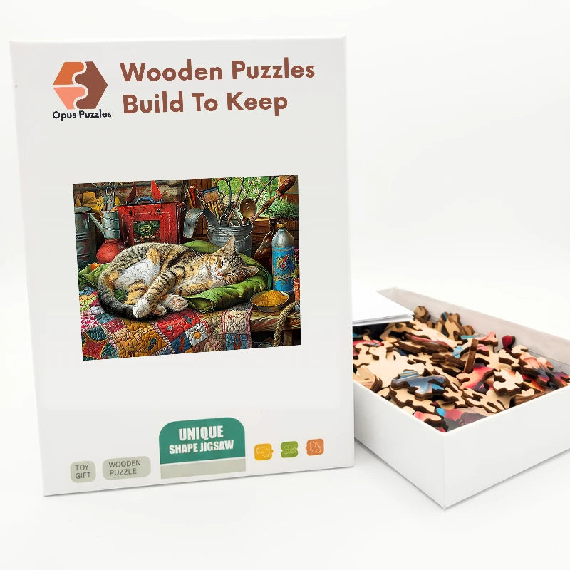 Garden Shed Catnap Wooden Puzzle – packaged wooden puzzle gift box