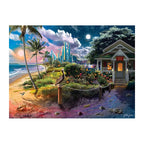 Coast Cottage Skyline round wooden puzzle