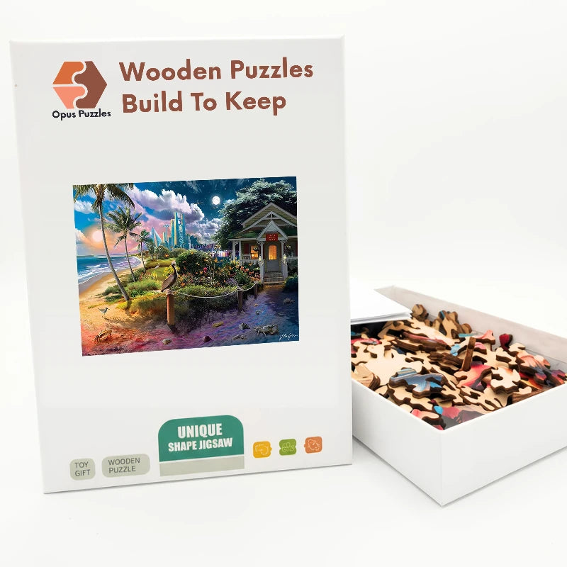 Coast Cottage Skyline Wooden Puzzle – packaged wooden puzzle gift box