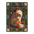 Tapestry Cat And Teacup round wooden puzzle