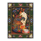 Tapestry Cat And Teacup round wooden puzzle