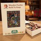 Ocelot In Folk Frame Wooden Puzzle – packaged wooden puzzle gift box
