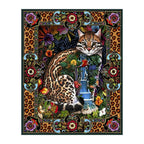 Ocelot In Folk Frame round wooden puzzle