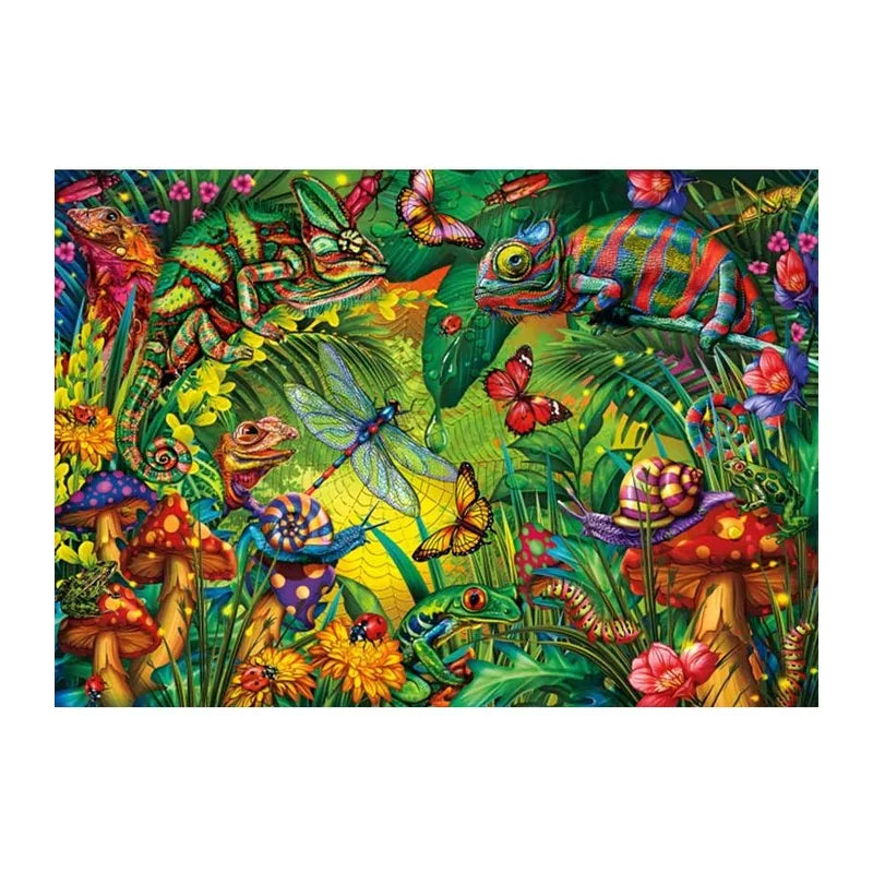 Rainforest Chameleon Garden round wooden puzzle