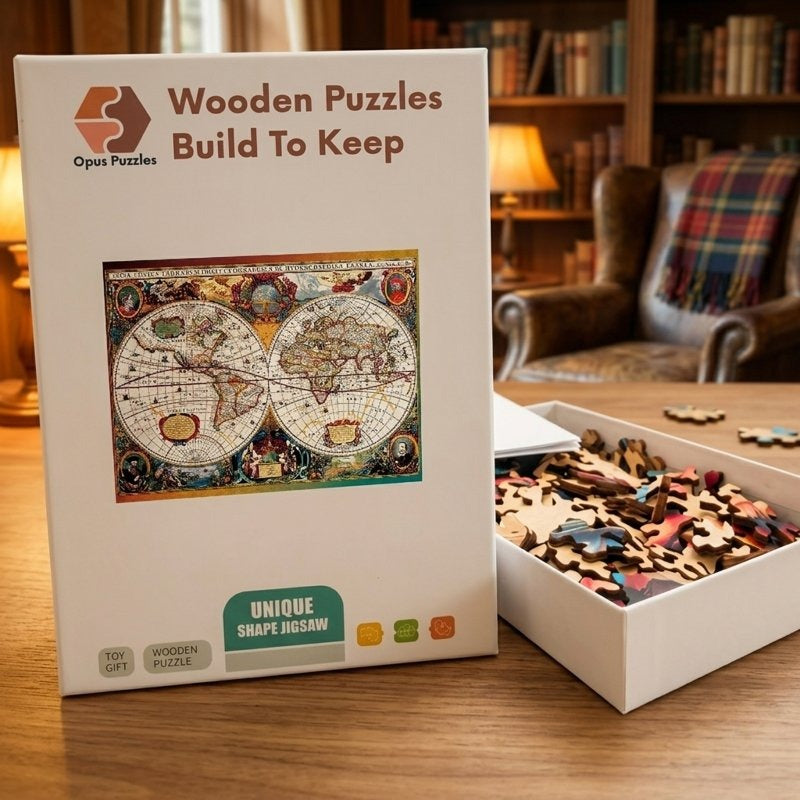 Antique World Map Wooden Puzzle – packaged wooden puzzle gift box