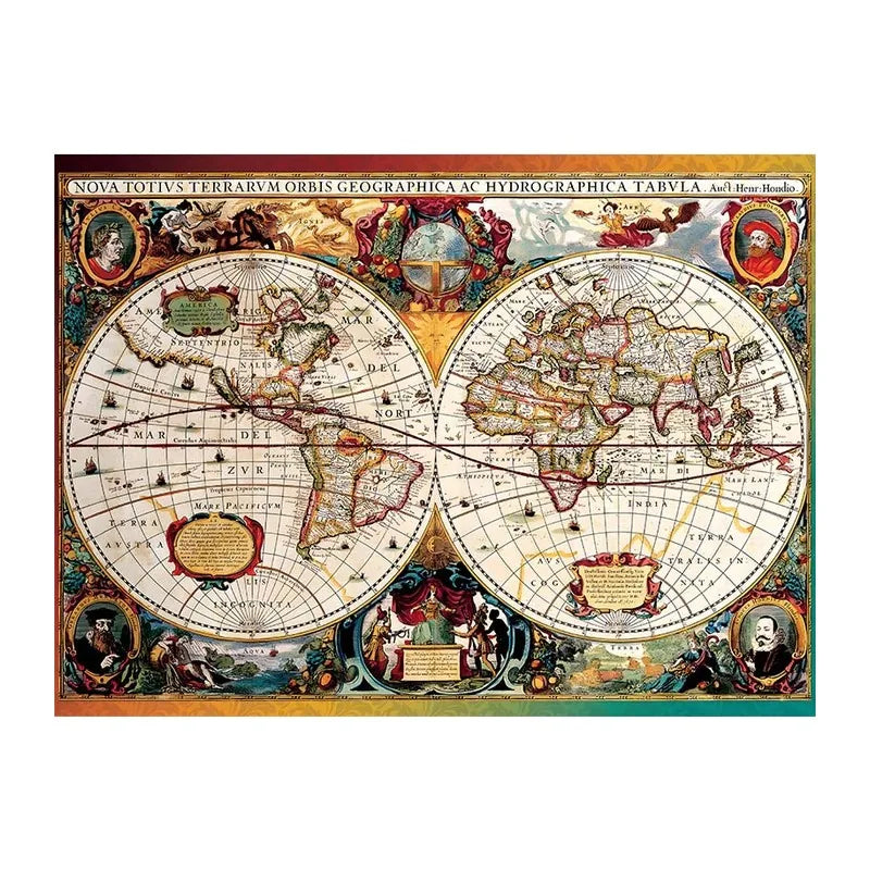Antique World Map round wooden puzzle