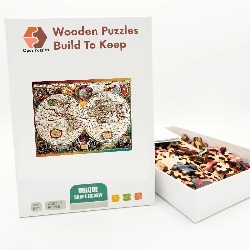 Antique World Map Wooden Puzzle – packaged wooden puzzle gift box