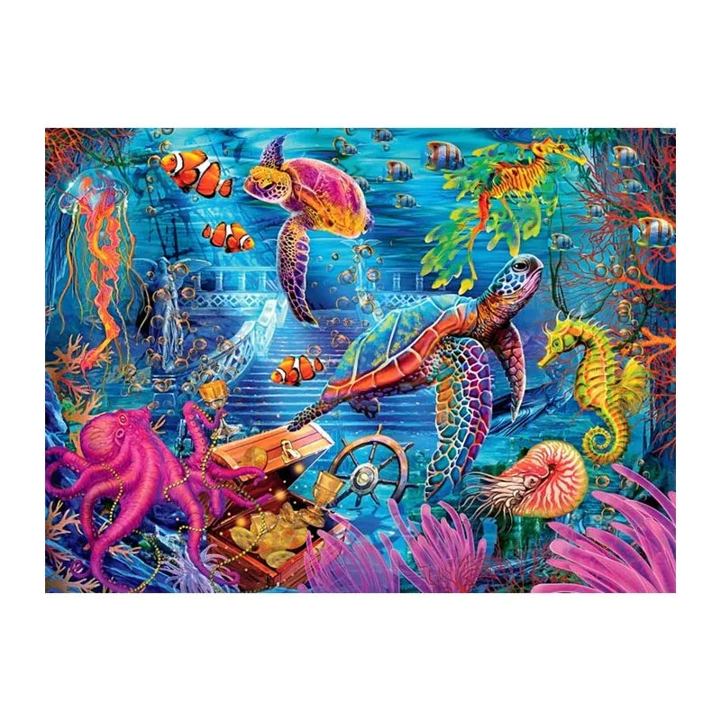 Coral Reef Sea Turtles round wooden puzzle