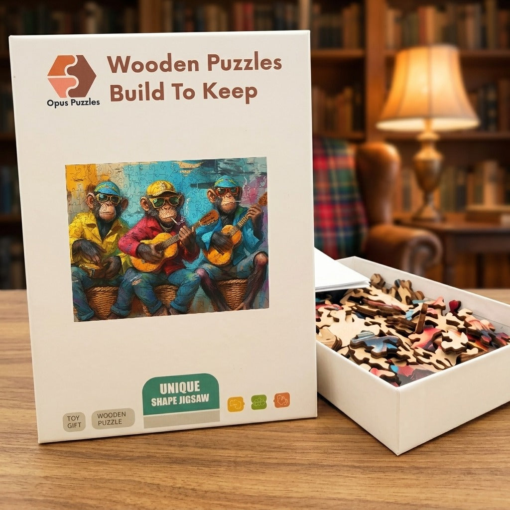Reggae Monkey Band Wooden Puzzle – packaged wooden puzzle gift box