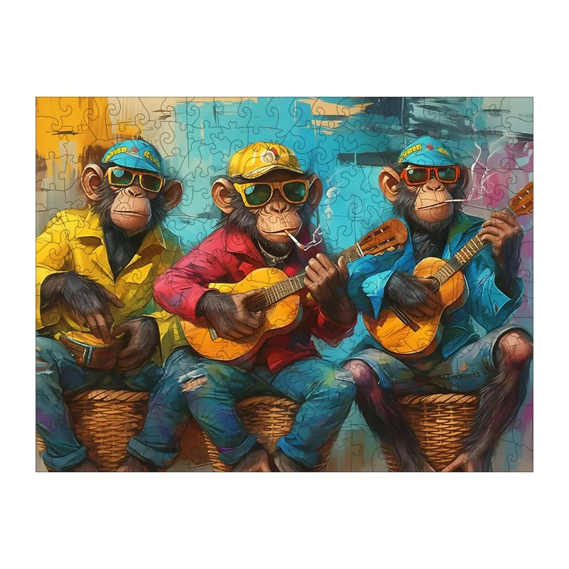 Reggae Monkey Band round wooden puzzle