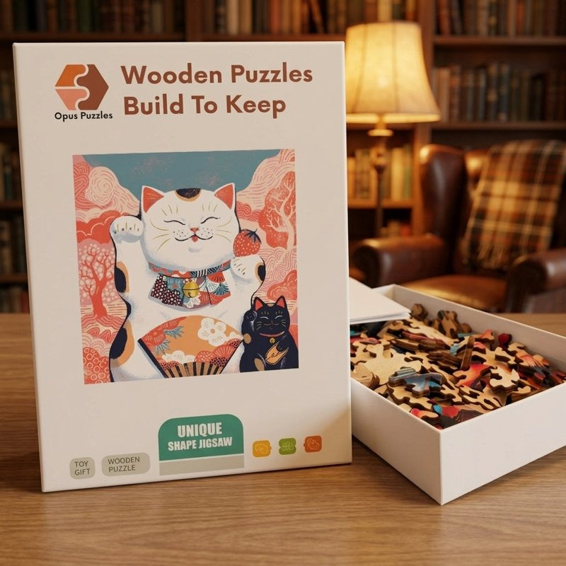 Lucky Cat Twins Wooden Puzzle – packaged wooden puzzle gift box