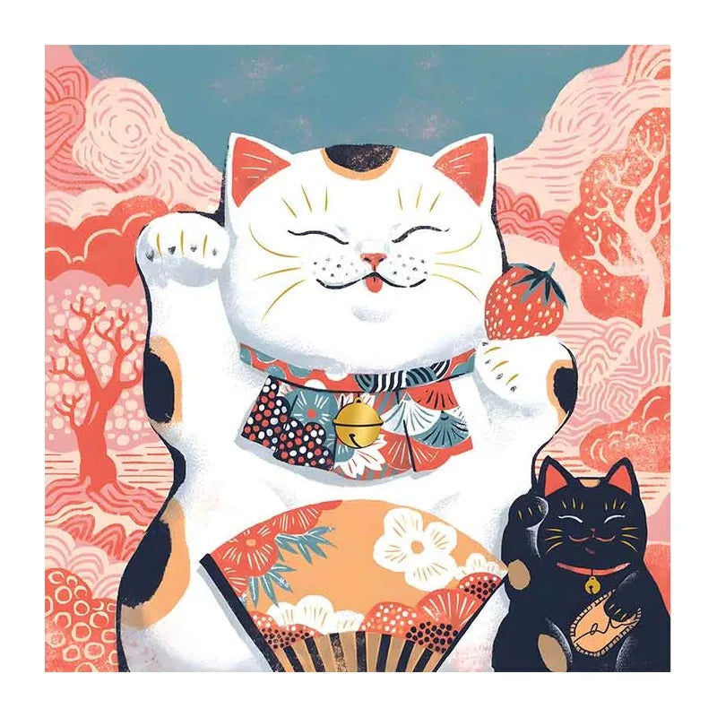 Lucky Cat Twins round wooden puzzle
