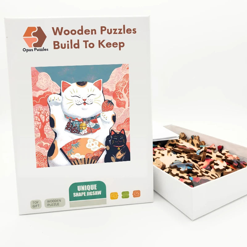 Lucky Cat Twins Wooden Puzzle – packaged wooden puzzle gift box
