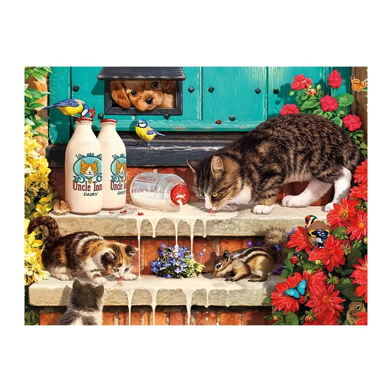 Milk Spill On The Porch round wooden puzzle