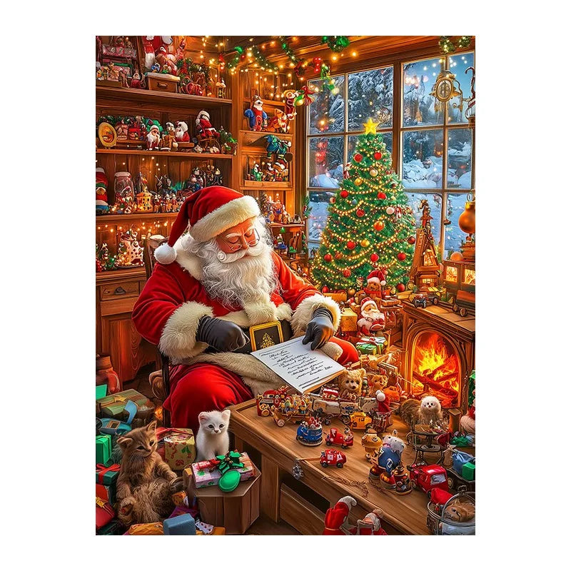 Santas Workshop Letters round wooden puzzle