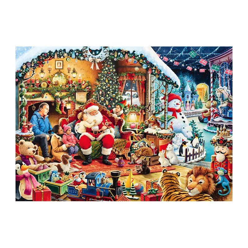 Christmas Eve Living Room round wooden puzzle