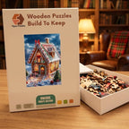 Gingerbread Cottage Snow Wooden Puzzle – packaged wooden puzzle gift box