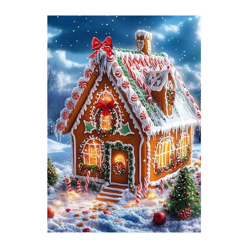 Gingerbread Cottage Snow round wooden puzzle