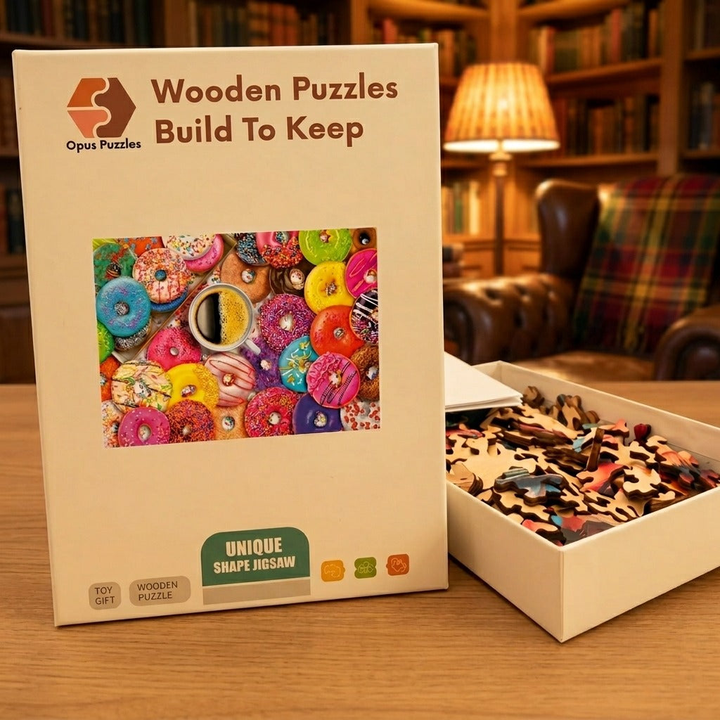 Donut And Coffee Party Wooden Puzzle – packaged wooden puzzle gift box