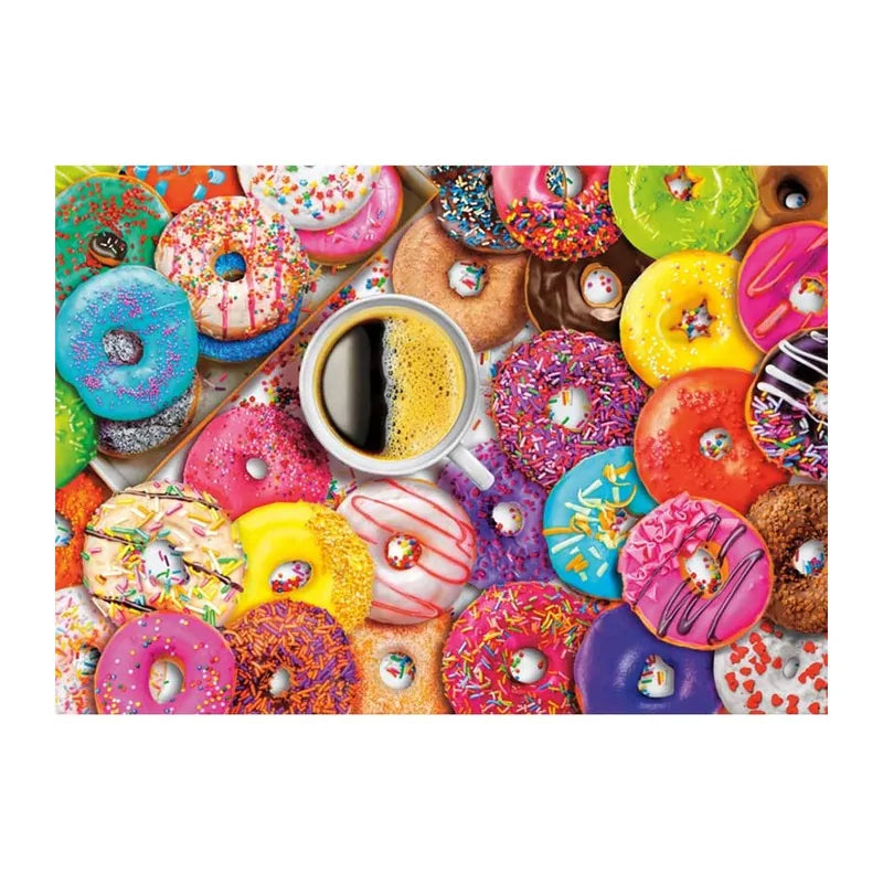 Donut And Coffee Party round wooden puzzle