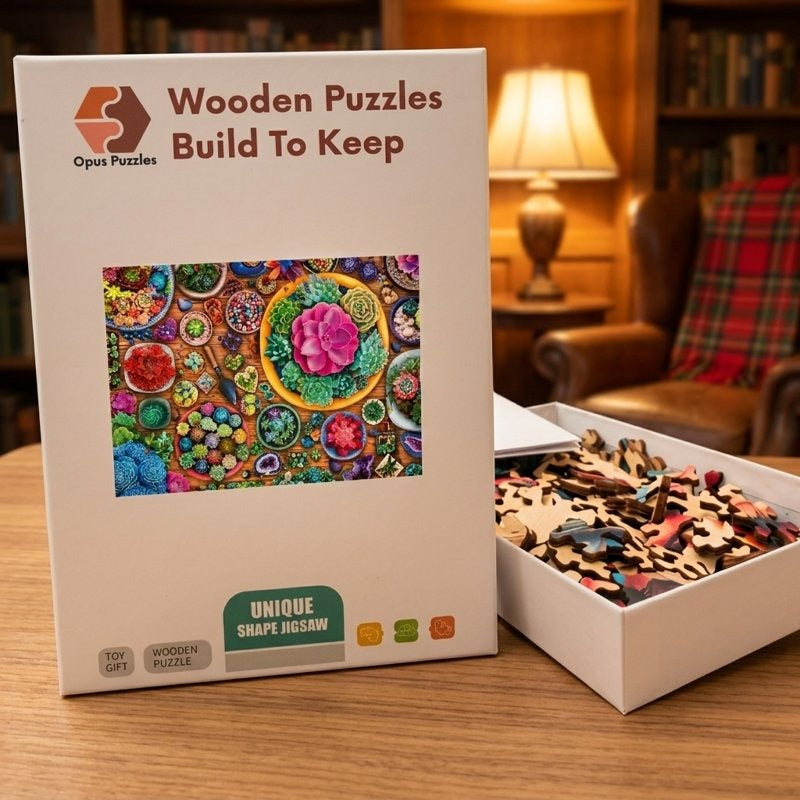Succulent Garden Table Wooden Puzzle – packaged wooden puzzle gift box