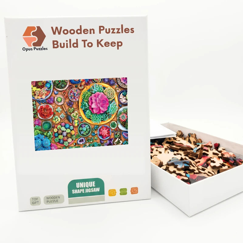 Succulent Garden Table Wooden Puzzle – packaged wooden puzzle gift box