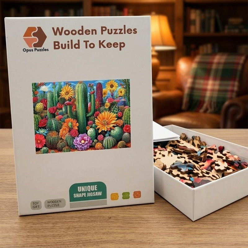 Desert Cactus Bloom Wooden Puzzle – packaged wooden puzzle gift box