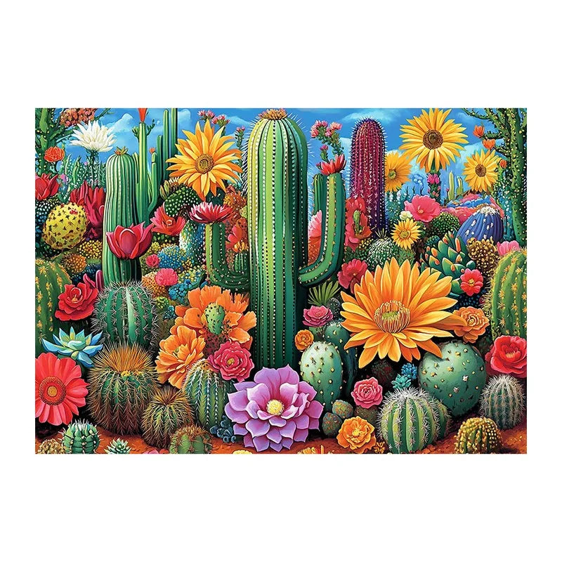 Desert Cactus Bloom round wooden puzzle