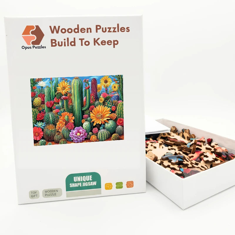 Desert Cactus Bloom Wooden Puzzle – packaged wooden puzzle gift box