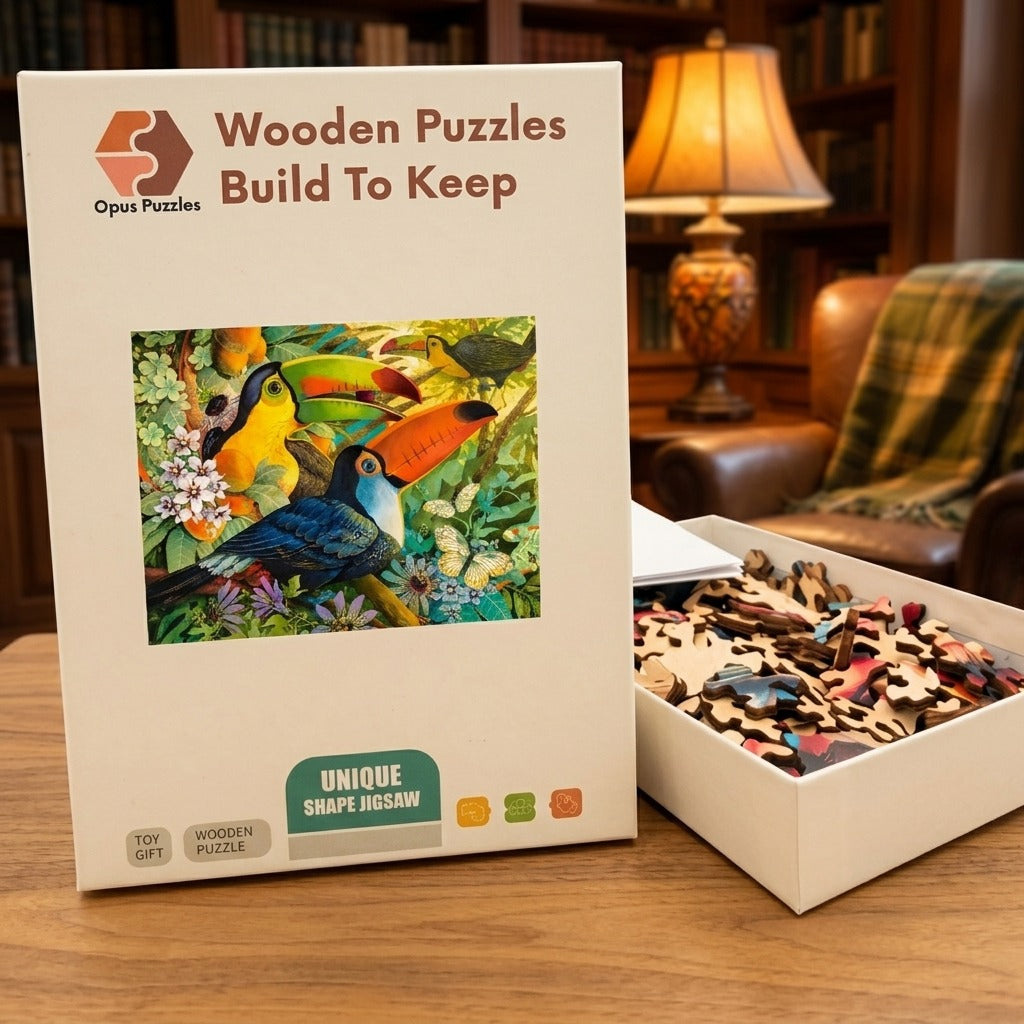 Toucans In Passion Vine Wooden Puzzle – packaged wooden puzzle gift box