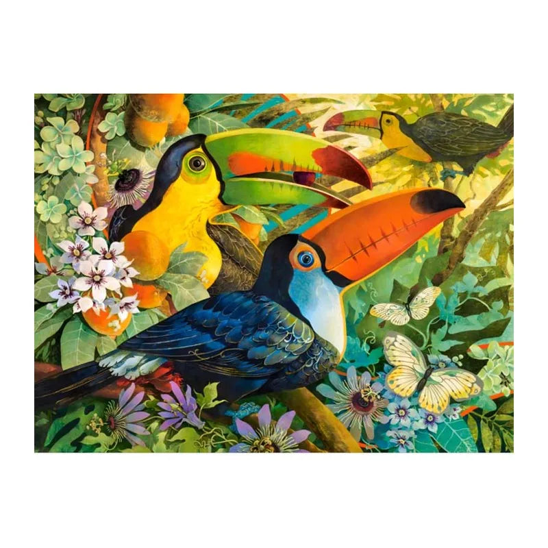 Toucans In Passion Vine round wooden puzzle