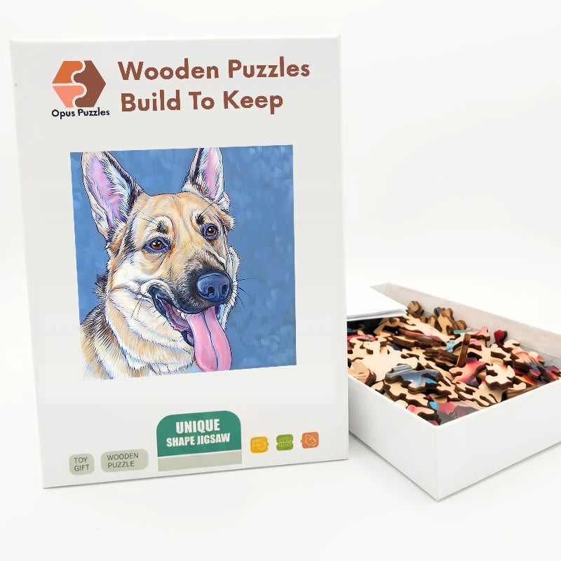 German Shepherd Portrait Wooden Puzzle – packaged wooden puzzle gift box