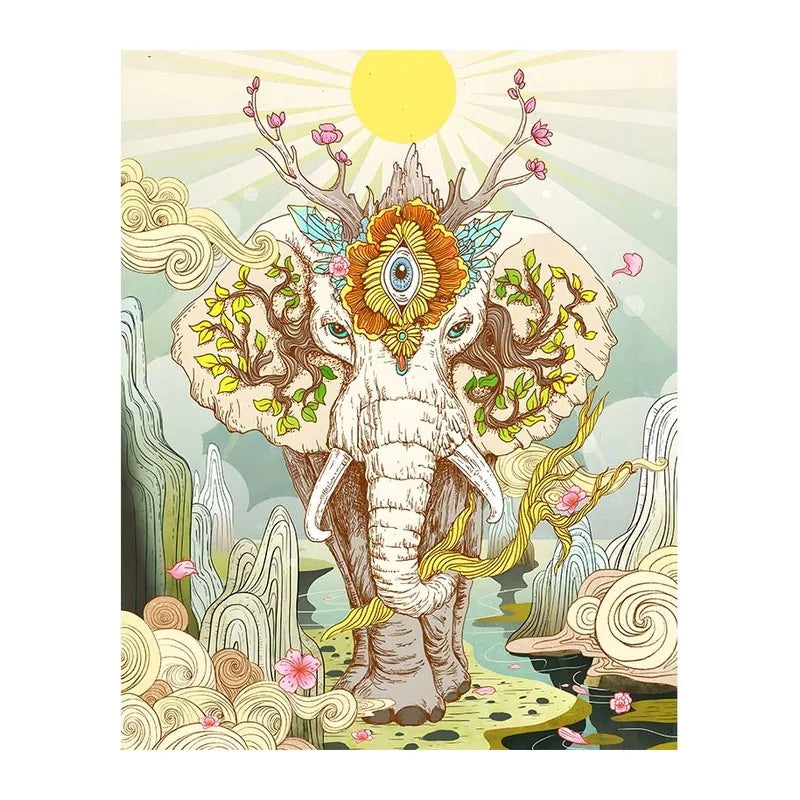 Mystic Elephant Sun round wooden puzzle