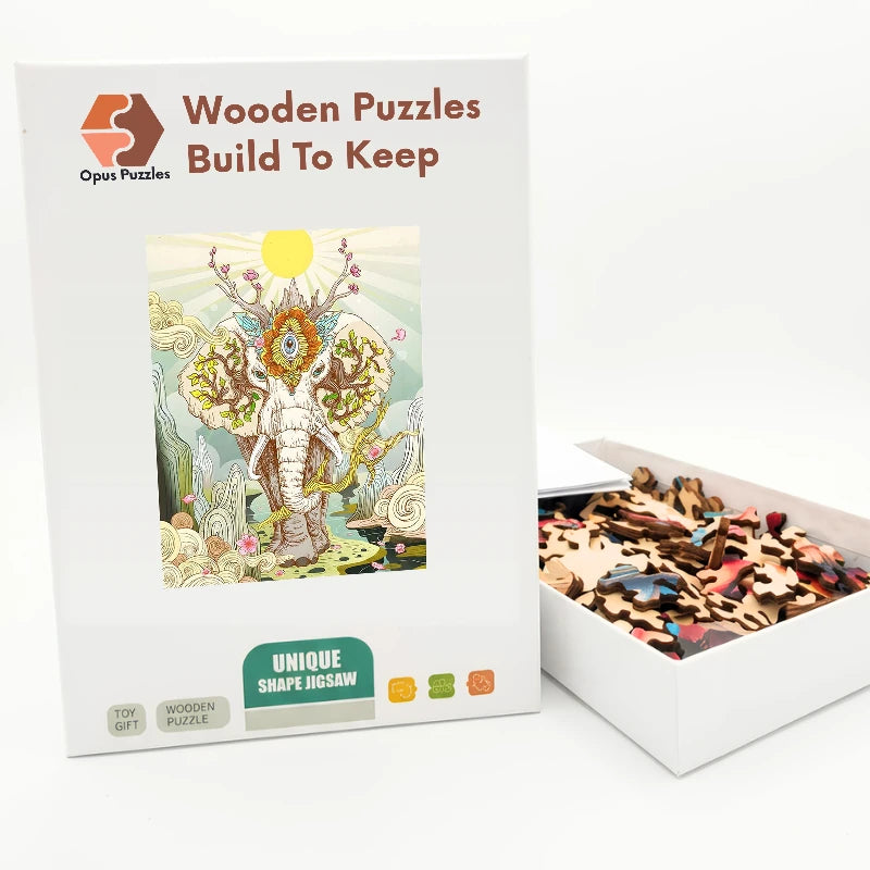 Mystic Elephant Sun Wooden Puzzle – packaged wooden puzzle gift box