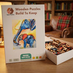 Watercolor Elephant Pair Wooden Puzzle – packaged wooden puzzle gift box