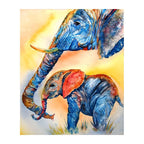 Watercolor Elephant Pair round wooden puzzle