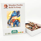 Watercolor Elephant Pair Wooden Puzzle – packaged wooden puzzle gift box