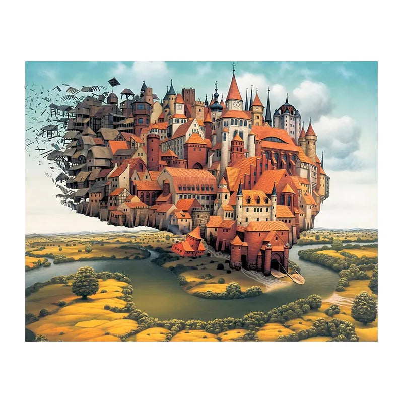 Floating Castle Town round wooden puzzle