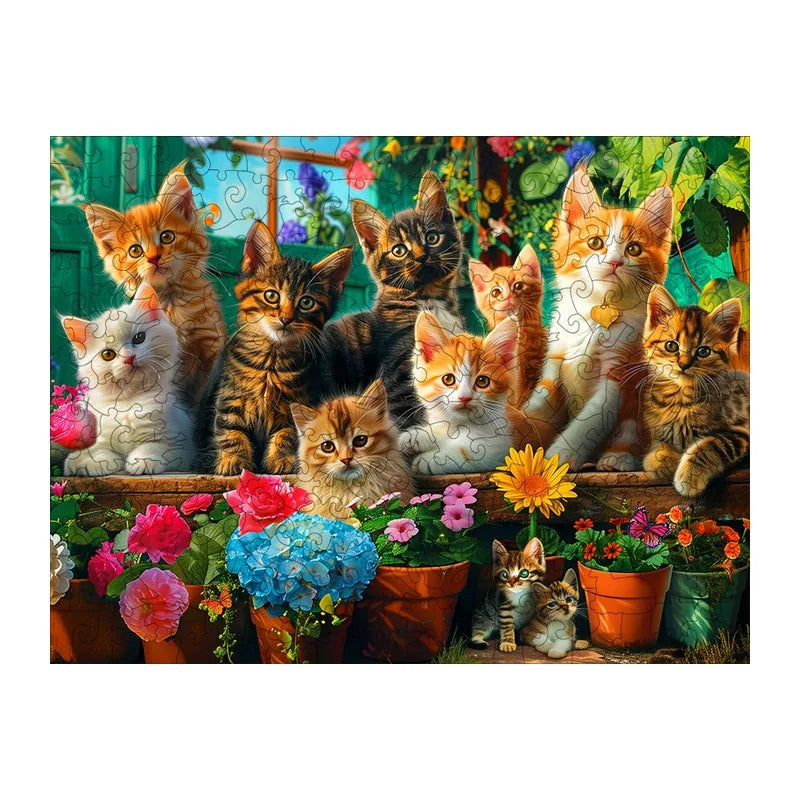 Greenhouse Kittens round wooden puzzle