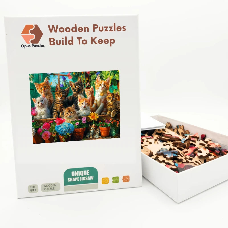 Greenhouse Kittens Wooden Puzzle – packaged wooden puzzle gift box