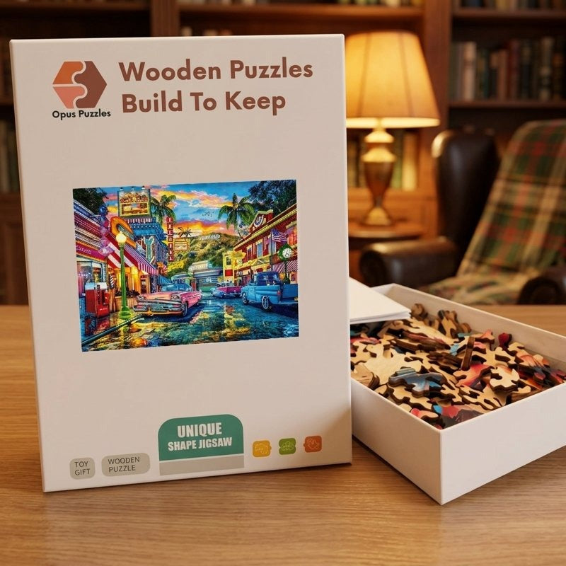 Hollywood Diner Sunset Wooden Puzzle – packaged wooden puzzle gift box