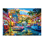 Hollywood Diner Sunset round wooden puzzle