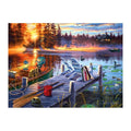 Lake Cabin Sunrise round wooden puzzle