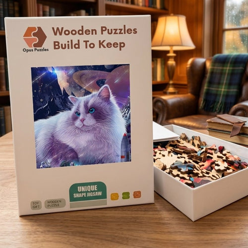 Cosmic Space Cat Wooden Puzzle – packaged wooden puzzle gift box