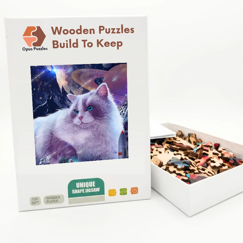 Cosmic Space Cat Wooden Puzzle – packaged wooden puzzle gift box