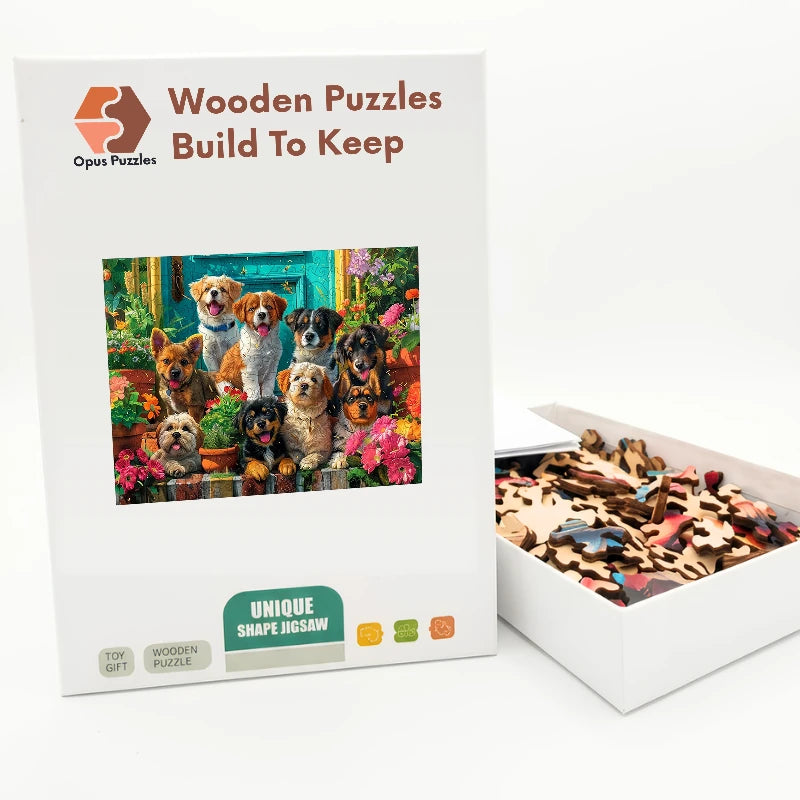 Puppy Doorstep Garden Wooden Puzzle – packaged wooden puzzle gift box