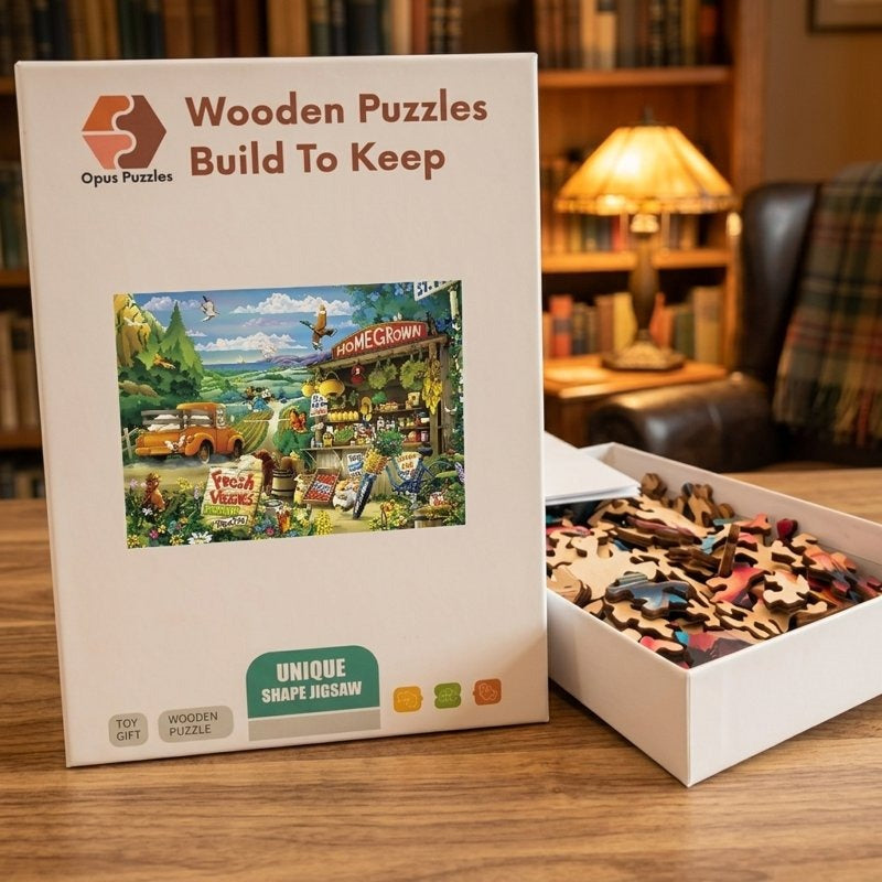 Homegrown Farm Stand Wooden Puzzle – packaged wooden puzzle gift box